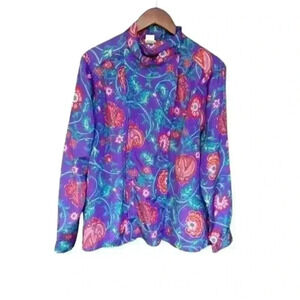 Vintage Pykettas Colorful Floral Long Sleeve Blouse
